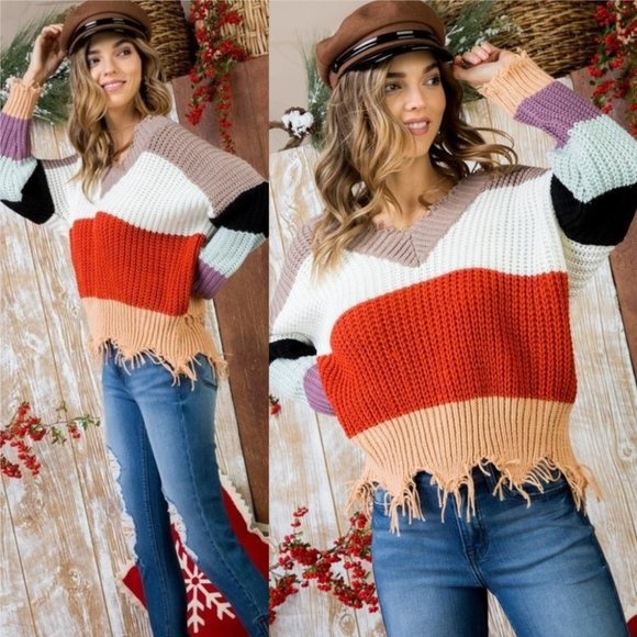 Sweaters - Distressed Sweater Comfy Cozy Fall Trend